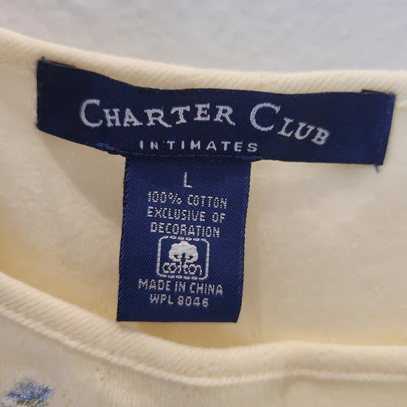 Charter Club Butter Yellow Intimates dress with Blue Floral Embroidery Size L - Picture 6 of 8